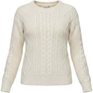 SO Chunky Chenille Cable Knit Sweater M Cream Crewneck Cozy Boho Cottagecore